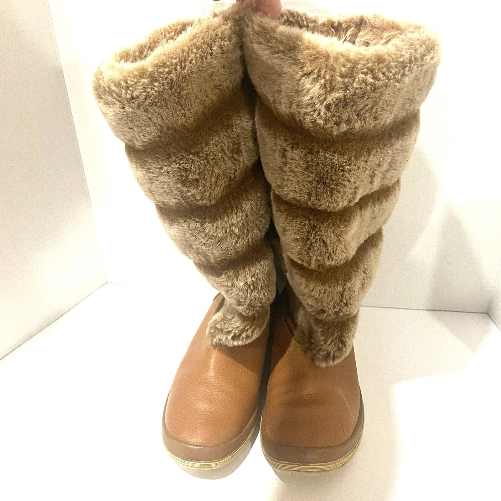 Stivali alti Timberland donna Kickadila pelliccia sintetica slip on pelle caramello taglia 7