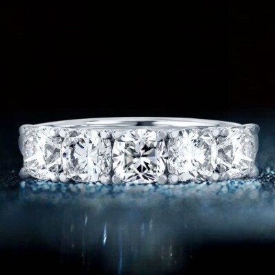 Ct Cushion Cut Lab-Created Diamond Half Eternity Wedding Band Ring 925  Silver