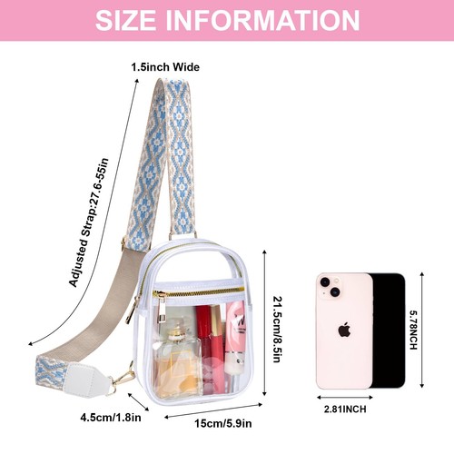 Clear Sling Bag Clear Fanny Pack Stadium Approved Clear Crossbody Bag Black - Picture 5 of 7