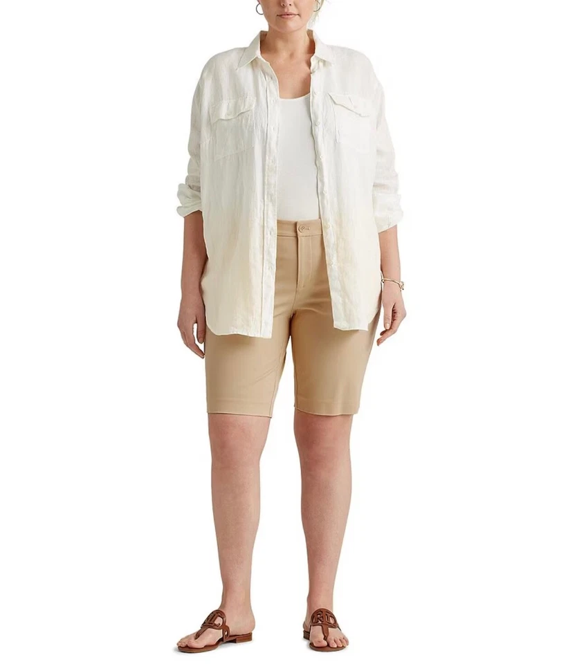 Bermudas Ralph Lauren para mujer bi elásticas sarga nuevas con etiquetas plus 22W tostadas