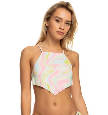 Roxy Womens Tropics Hype Crop Top Swimwear Ambroisia Swirl Size L