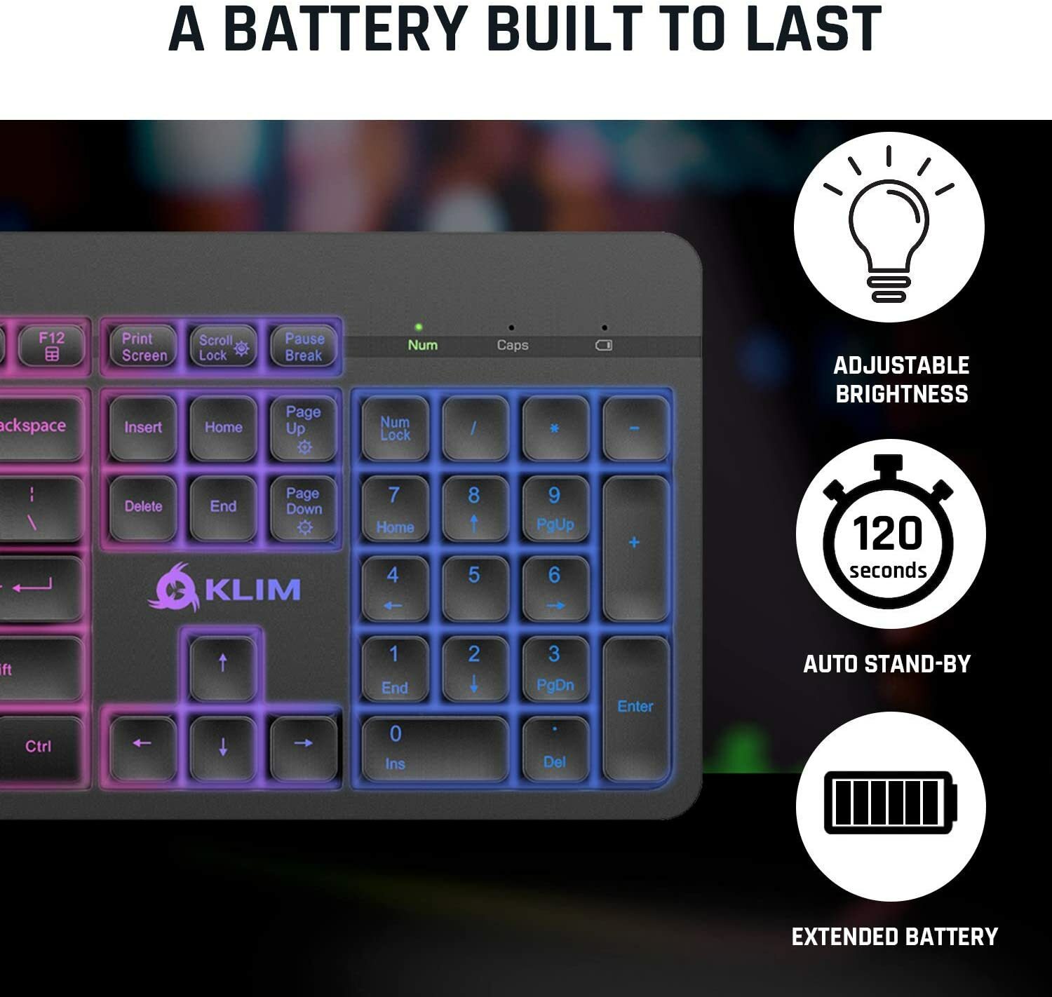 KLIM Light V2 Rechargeable Wireless RGB Slim Keyboard for PC, MAC, PS4, Xbox One