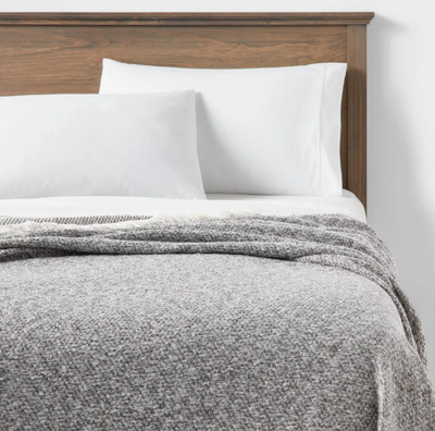 Threshold Solid Gray Marled Boucle Bed Throw Blanket with Fringe 60in x 80in
