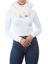 Marcus Adler New York Women's The Riley Faux Fur Loop Scarf Ivory pom-poms