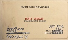 Saginaw TX Burt Weems Evangelist Singer Business Card Advertisement Wichita Fall
