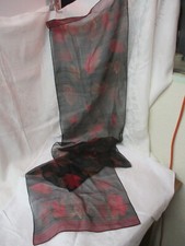 Vintage nylon blend Ladies Scarf black gold red Leaves