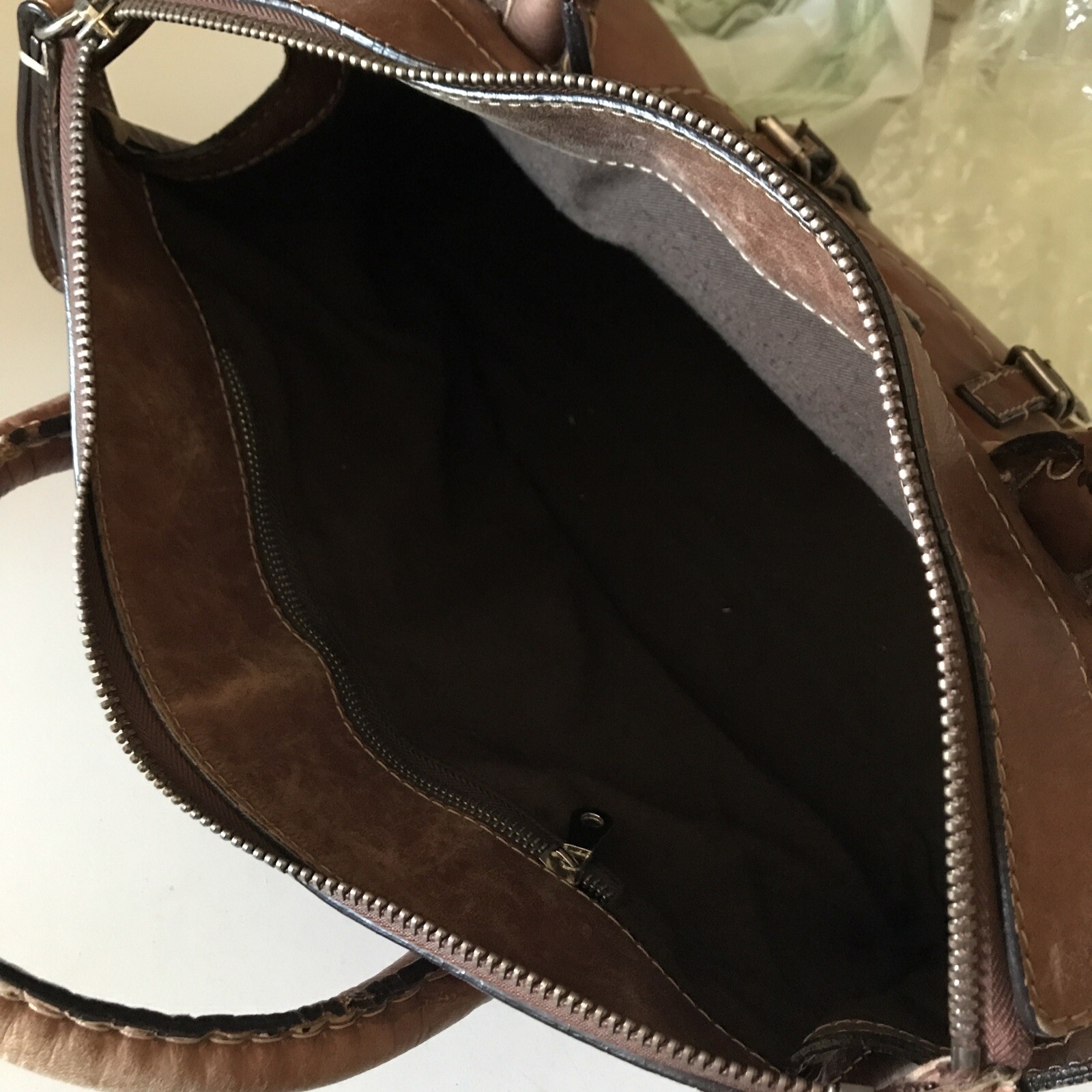 Brown Leather Saddle Bag Doctors Bag Handbag Tote Ar… Gem