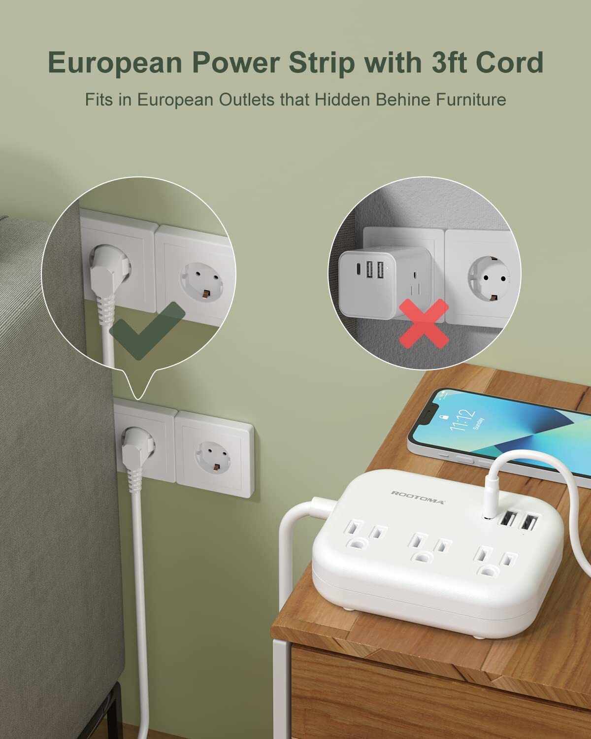European Travel Plug Adapter with USB C, Outlet Converter US to Europe