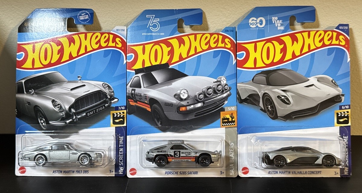 HOT WHEELS PORSCHE 9285, ASTON MARTIN 1963 Db5 & VALHALLA 1:64