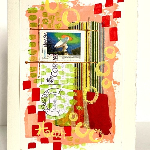 Collage Art Handmade Original Blank Greeting Card and Envelope Postage