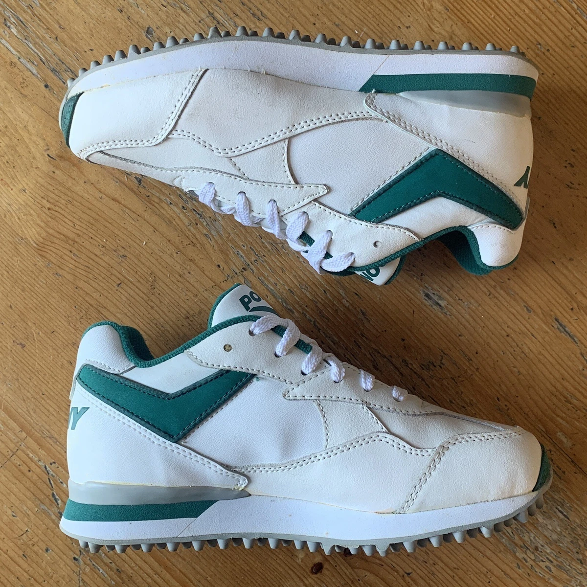 Vintage 1990s Pony Trainers White Green UK Size 4 EUR 36.5 Retro Shoes