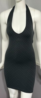 iets frans Mini Halter V Neck Bodycon Dress Black Line Design Logo Size M