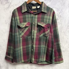 Vintage Field Stream Flannel Shirt Mens L Green Dark Magenta Plaid Long Sleeve