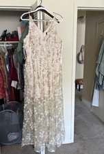 NWOT XSCAPE White/Gold Floral Appliqué Gown Size 14