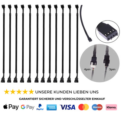 4 Pin Lüfterverlängerungskabel 12 Stück 26,5 cm Geflochten
