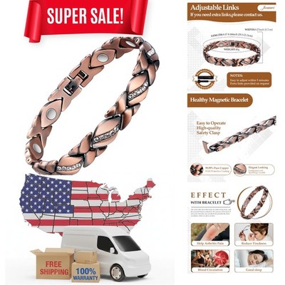 Elegant Adjustable Pure Copper Bracelet with 3500 Gauss Magnets & Crystals
