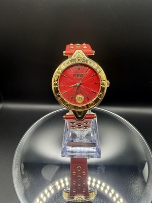 Versus Versace Women's Analog Quartz Watch Red Dial Gold Case Red Leather 