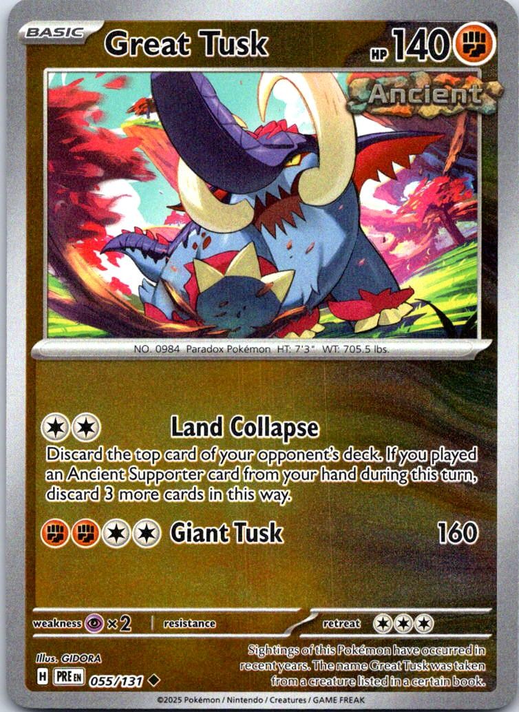Great Tusk 055/131 Uncommon SV: Prismatic Evolutions Pokemon Reverse Holo NM