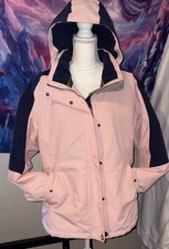 Lands End Women Pink/Navy Squall Winter Hood Jacket Fleece Lined Large 14-16