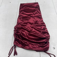 Ruched Satin Dress Womens Medium Burgundy Bodycon Mini Spaghetti Straps Party