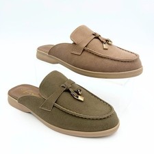 New Womens Flat Backless Mules Loafers Smart Slider Slip On Casual Moccasin 3-8
