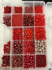 Large Mixed Red Bead Lot 1.5 Lbs w/Organizer Jewelry Making Craft Supplies