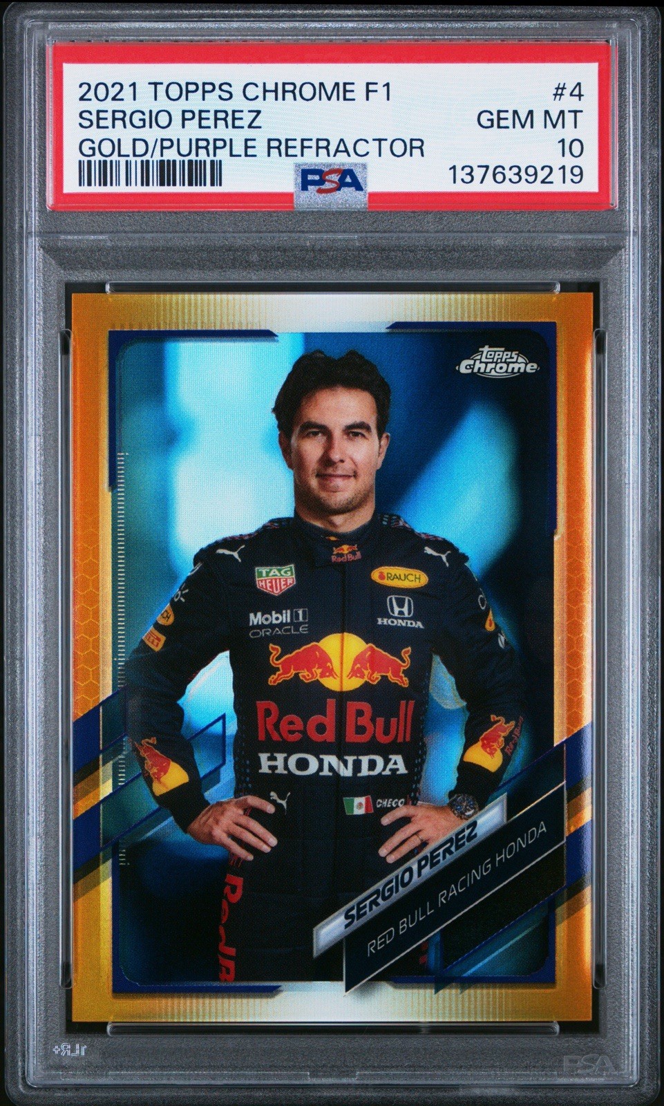 2021 Topps Chrome F1 Sergio Perez Gold Purple Refractor #4 Red Bull PSA 10