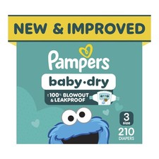 Pampers Baby Dry Ultra Cushiony Diapers, Size 3 13-26 lbs , 210 Count, Up to