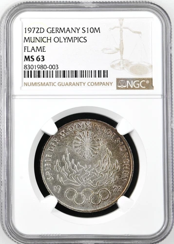 Germany 10 Mark 1972 D NGC MS63 UNC Silver Munich Olympics