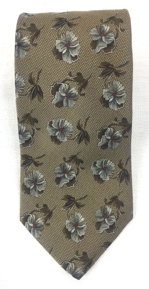 Corbata Vintage Coulure by Bella Nova 100% Seda Marrón Hecha en EE. UU. Estampado Floral Foto 3 de 4