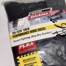 Dickies Men's Dri-Tech Crew Socks 5-Pack Extended Size 5-9 New Fast Shipping