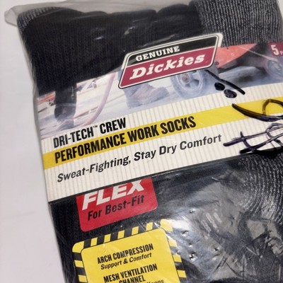 Dickies Men's Dri-Tech Crew Socks 5-Pack Extended Size 5-9 New! Fast Shipping!