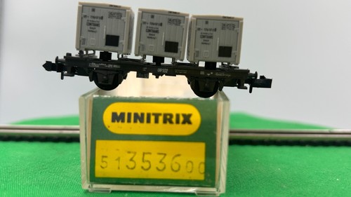 Minitrix N 51 3536 00 Behältertragwagen, Ladung: 3 geschlossene Container BTs 50 | Condition: Neu
