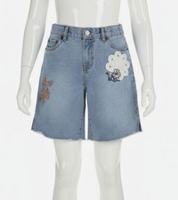 Levis Kids Girls Blue Logo Craft Cotton Denim Skate Side Slit Shorts Size 8