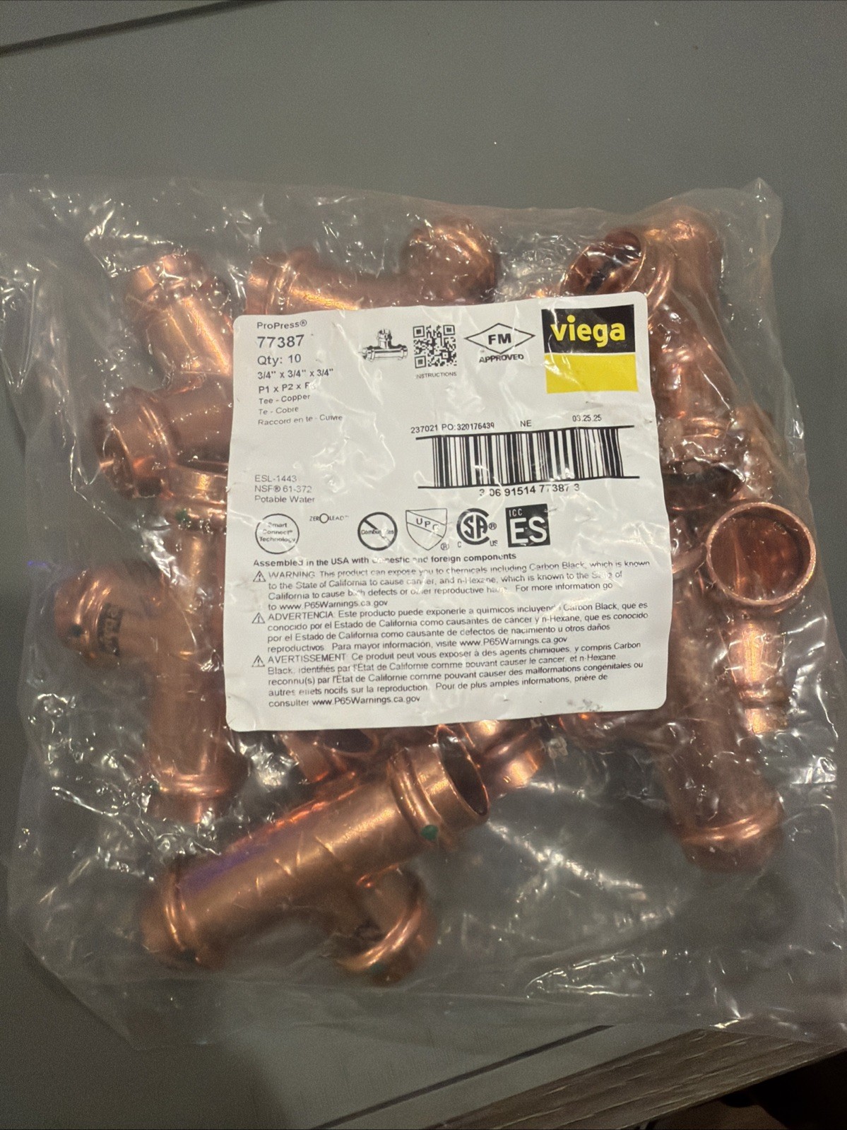 NEW Viega 77387 Tee Copper 3/4"×3/4"×3/4" LOT OF 10 