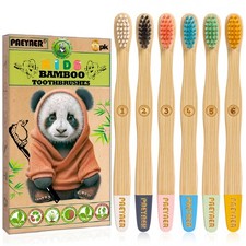 paeyaer 6 Pack Bamboo Kids Toothbrushes - 6 Count Pack of 1 , Stylish Design