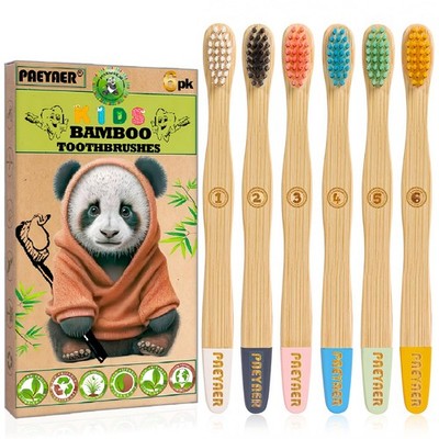 paeyaer 6 Pack Bamboo Kids Toothbrushes - 6 Count (Pack of 1), Stylish Design 