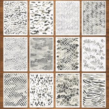12 Pcs Camo Print Stencils, Large Camouflage Stencils for Spray Paint Reusable D