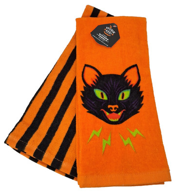 Halloween Kitchen Dish Towel 2pk Retro Black Cat Face Hyde and Eek Boutique 2024