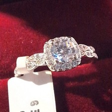 S925 Sterling Silver Cushion Halo White CZ Pr...