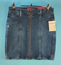 Guess Women's Georgia Zip Front Seam Denim Skirt Size S Blue