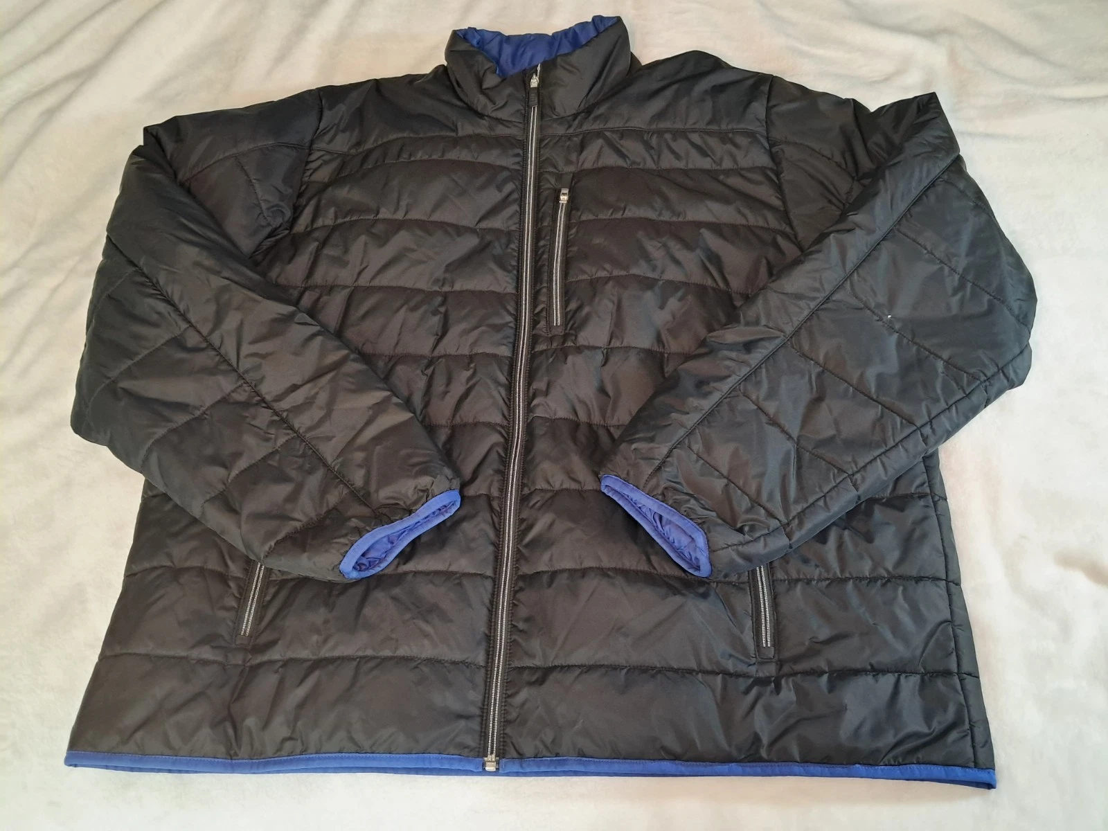 Lands' End Size XXL 50-52 Quilted Puffer Jacket Primaloft Black Blue SMALL FLAW