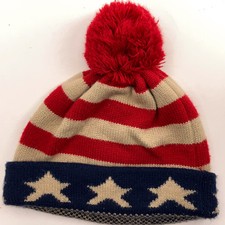 Stars and stripes American flag winter pom-pom hat muted brown beige white