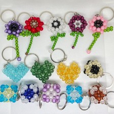 Handmade Beaded Keychain Flower Heart Charm Gift Accessory Custom Cute Boho Styl