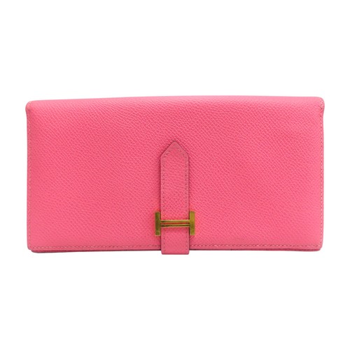 HERMES Bearn Soufflet Long Wallet Epsom Leather Roze Azalee X Stamp