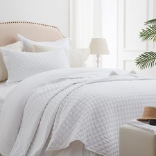 SunStyle White King Quilt Bedding Set 3 Pcs Reversible Coverlet All Season Soft