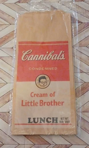 Vintage Novelty Cannibal's Condemned Cream of Little Brother Paper Lunch Bags