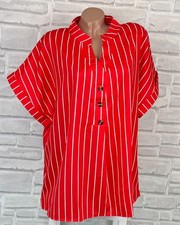 Italy Damen Long Bluse Tunika Shirt V-Ausschnitt Print 42 44 46 Rot C523