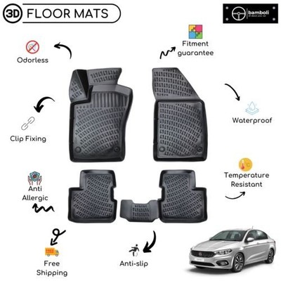 Custom Molded Rubber Floor Mat Fits For Fiat Egea Sedan 2015 - Up Black Color