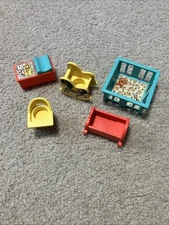 VTG 1972 Fisher Price Little People Play Nursery Set Highchair Crib Incomplete